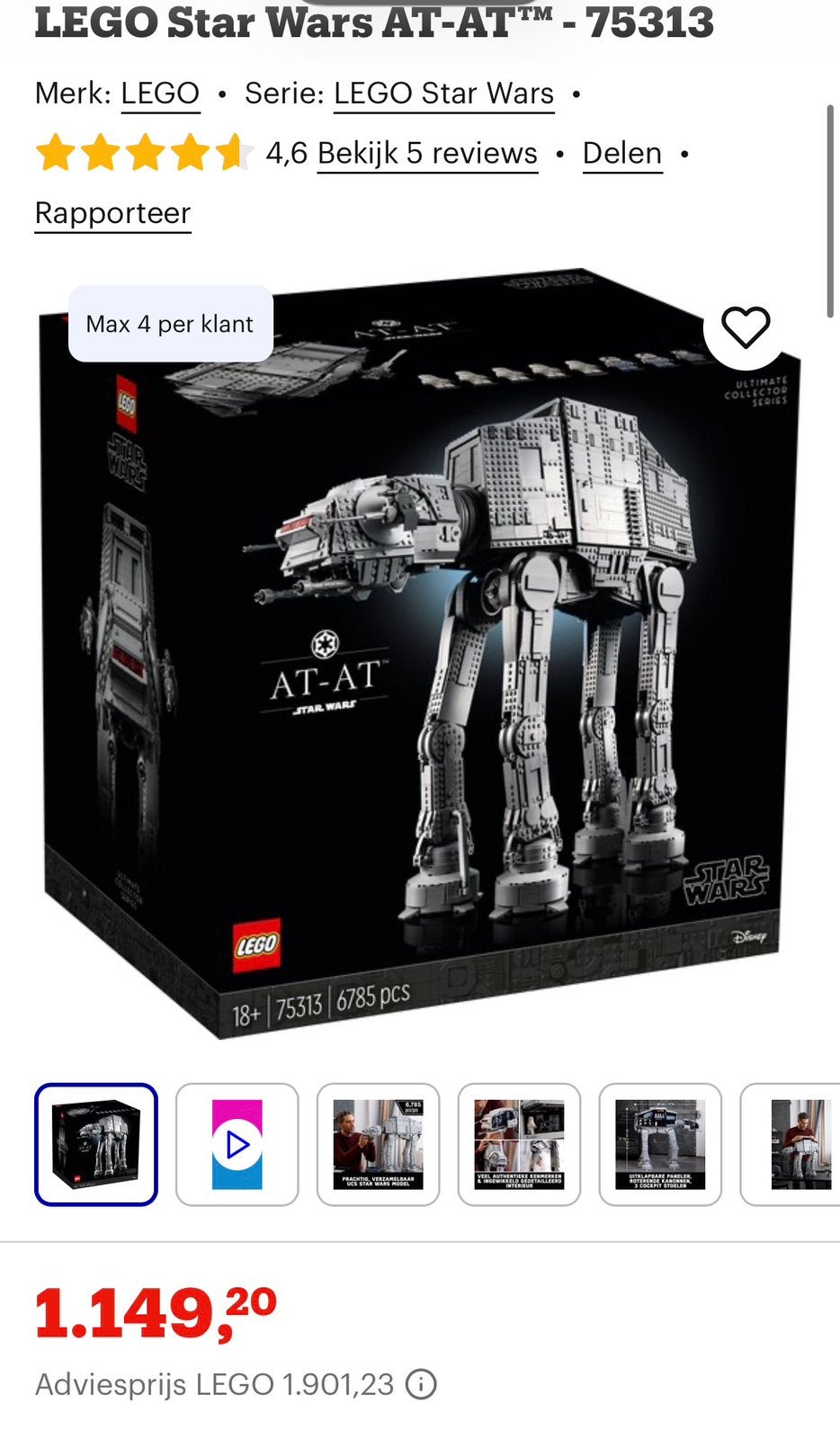 Lego star wars at-at 75313 nieuw sealed, Ophalen of Verzenden, Nieuw