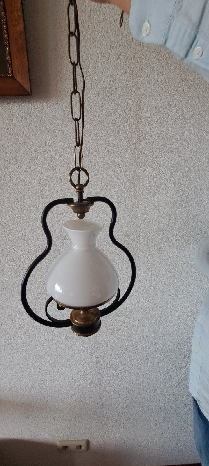 oude oliehanglamp schipperslamp met kap, Huis en Inrichting, Lampen | Kroonluchters, Ophalen, Gebruikt, Victoriaans