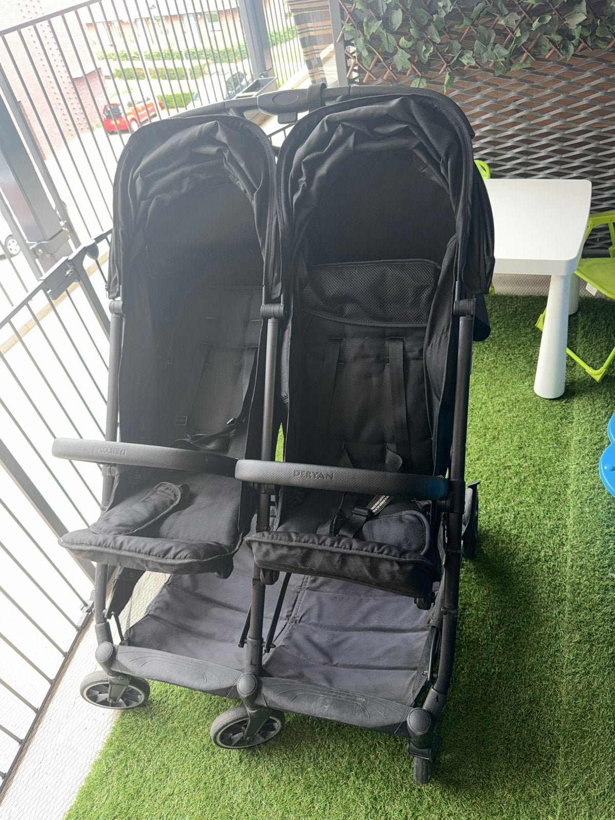 Deryan dubbele buggy, Ophalen, Gebruikt, Kinderwagen of Buggy