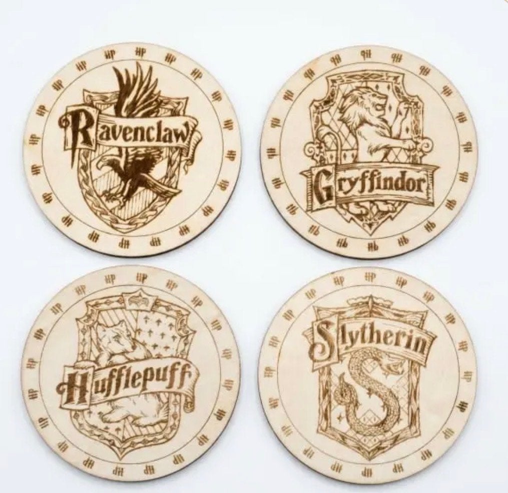 Harry Potter Houten Onderzetters - Set van 4, Hout, Glasonderzetter, Nieuw, Handgemaakt