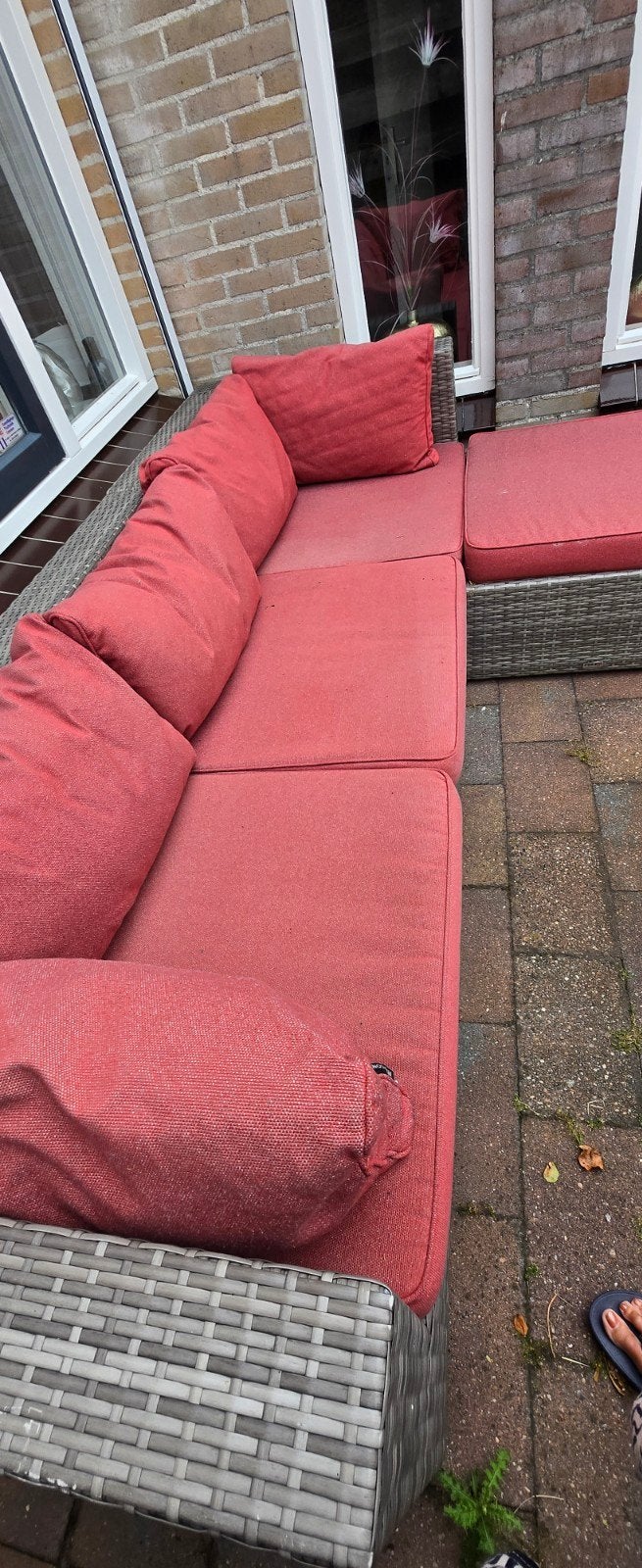Forza Furniture Loungeset met rode kussens, Ophalen, 5 zitplaatsen, Gebruikt, Rotan