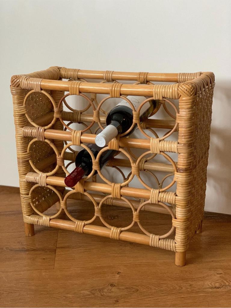 Vintage rotan wijnrek wijn flessenrek bamboe hout riet Boho, Overige materialen, ?, Zo goed als nieuw, Minder dan 5 flessen