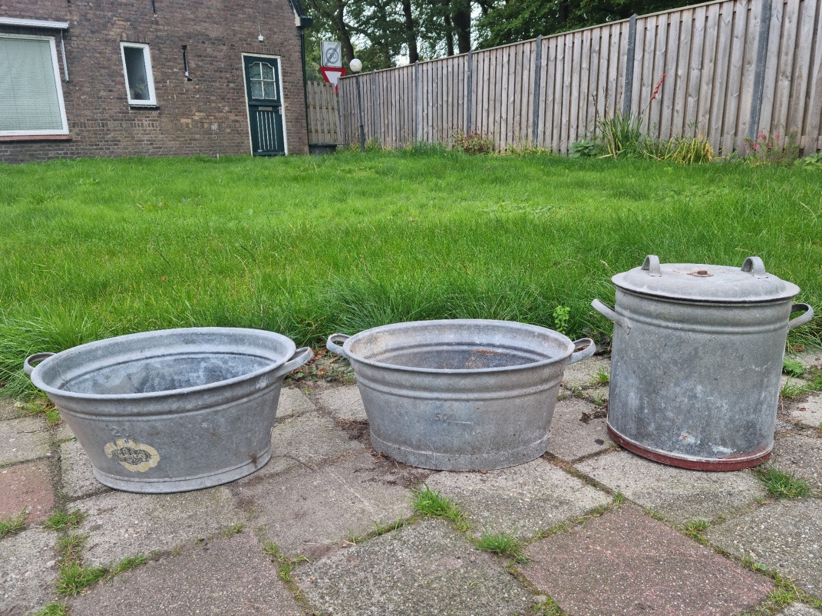 2 x zinken teil ( als nieuw! ) + 1 x zinken weckketel samen, Ophalen, Minder dan 60 cm, Zo goed als nieuw, Balkon