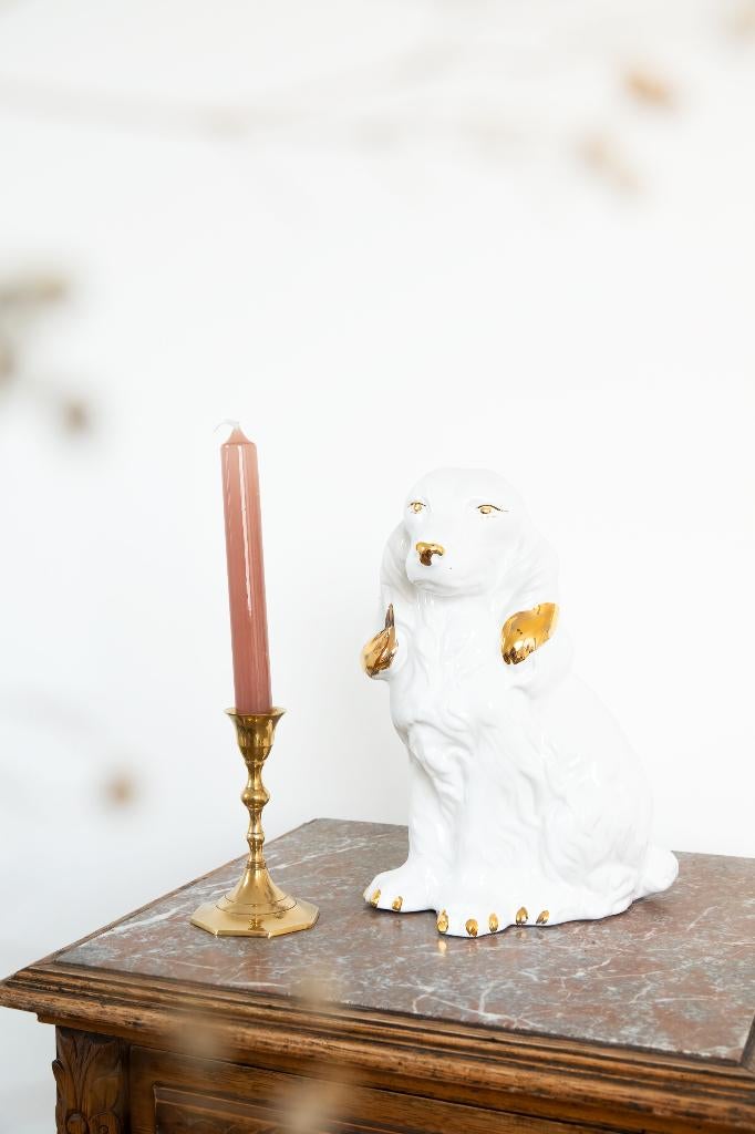Hollywood regency hond beeld goud wit, Ophalen of Verzenden, Gebruikt, Dier