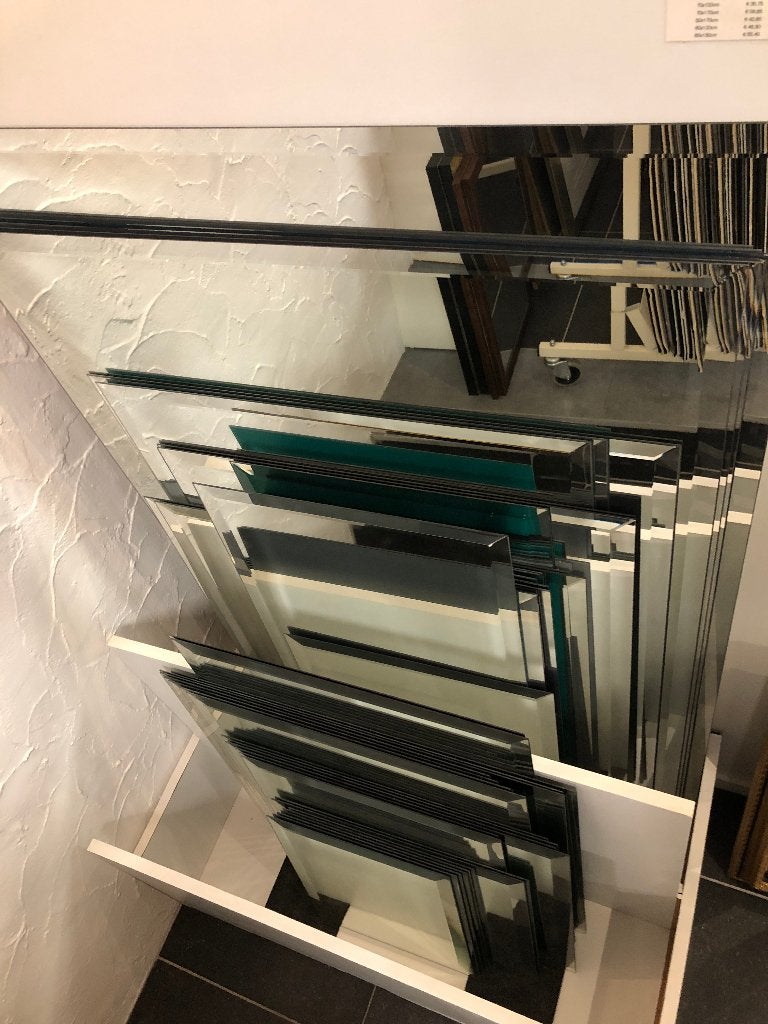 42 Facetgeslepen Zilverkleurige Spiegels met Facetrand, Ophalen, 100 tot 150 cm, Nieuw, 75 tot 100 cm