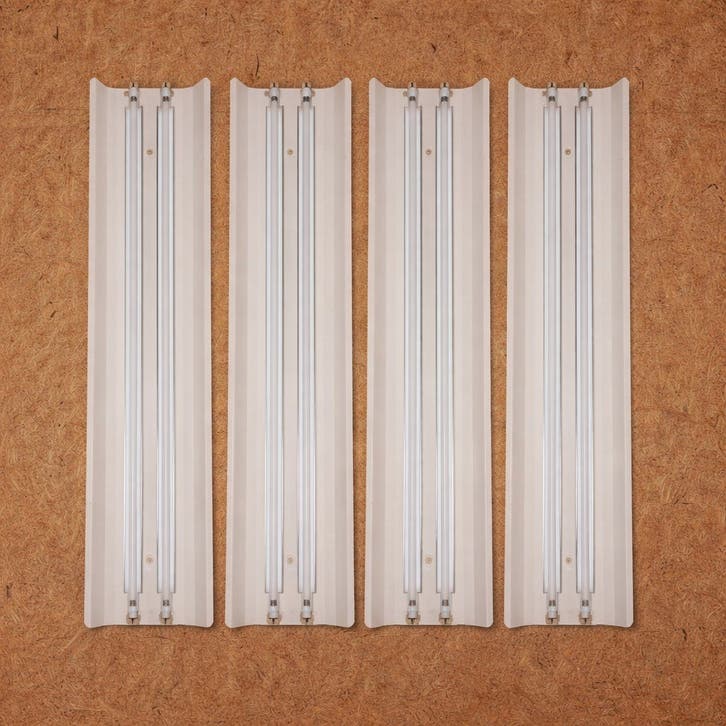 4x Vintage Metalen TL Armatuur + Lampen (Dubbel)