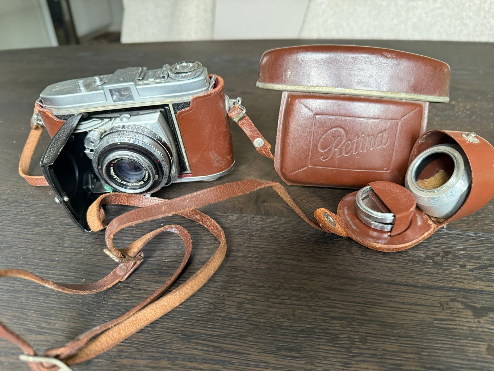 Kodak Retina 1b vintage vouwcamera met lederen tas, Ophalen of Verzenden, Gebruikt, Compact, Kodak