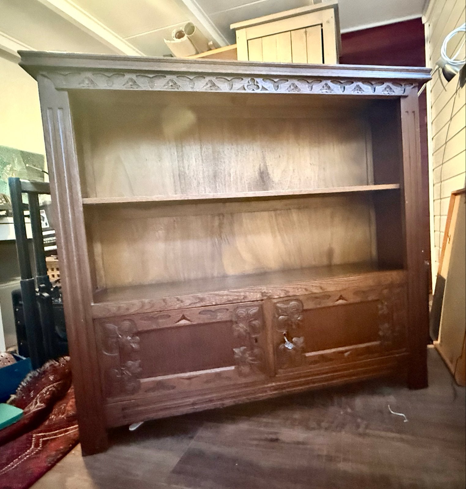 Antiek Boekenkastje met houtsnijwerk, Huis en Inrichting, Ophalen, Gebruikt, 100 tot 150 cm, 50 tot 100 cm