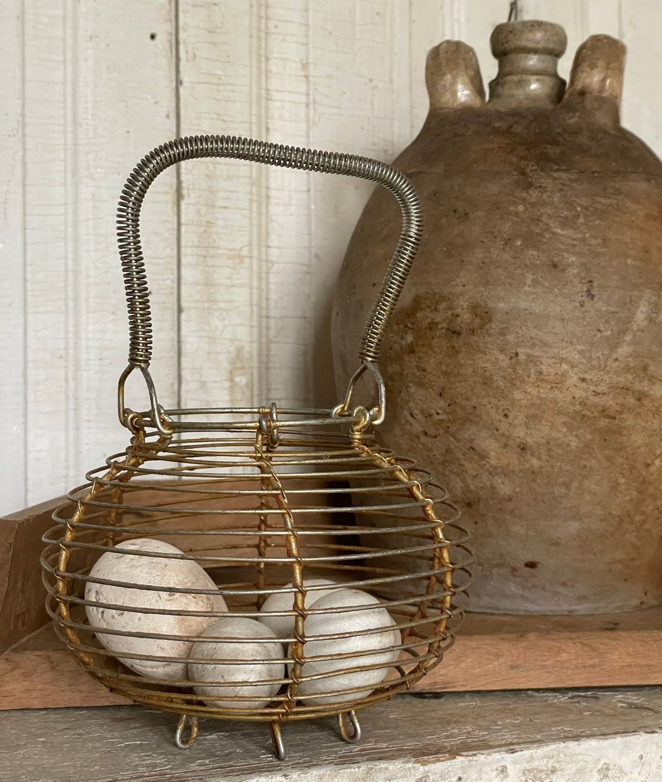 Brocante oud klein draad eiermandje, Ophalen of Verzenden