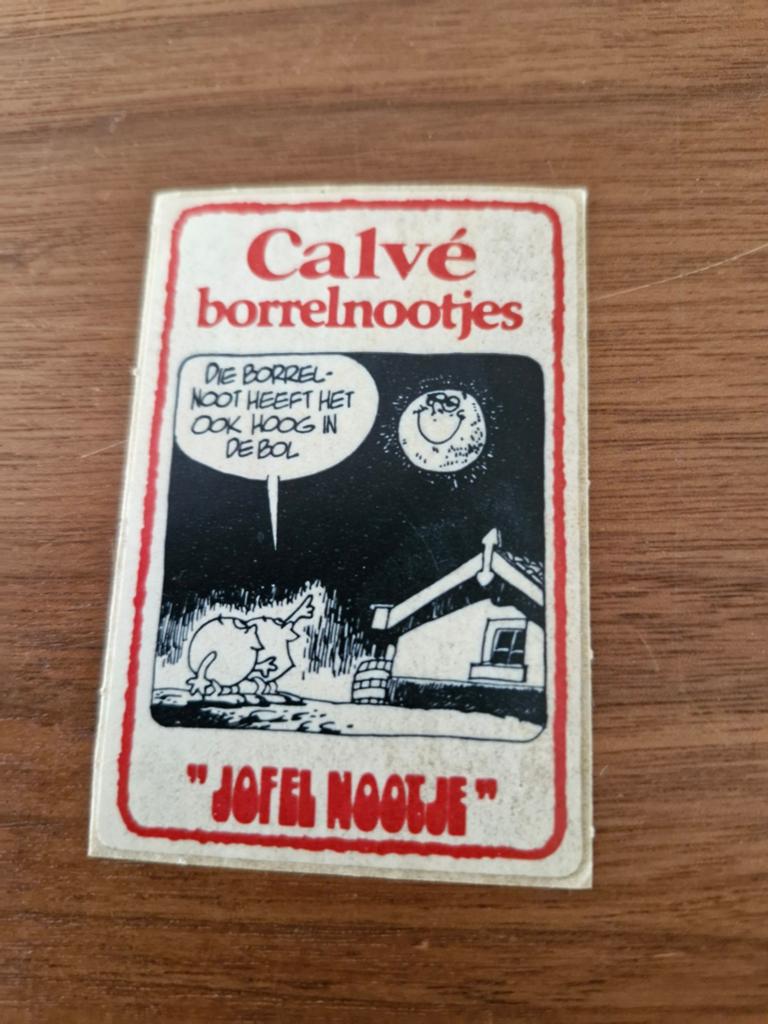 7363 Vintage Calvé Borrelnootjes Sticker "Jofel Nootje", Ophalen of Verzenden