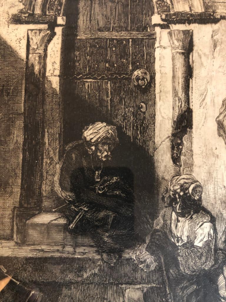 C.L. Dake ( 1857-1918) Ets met Oosterse voorstelling, Antiek en Kunst, Ets, Ophalen of Verzenden, 1900 - 1949, Ingelijst