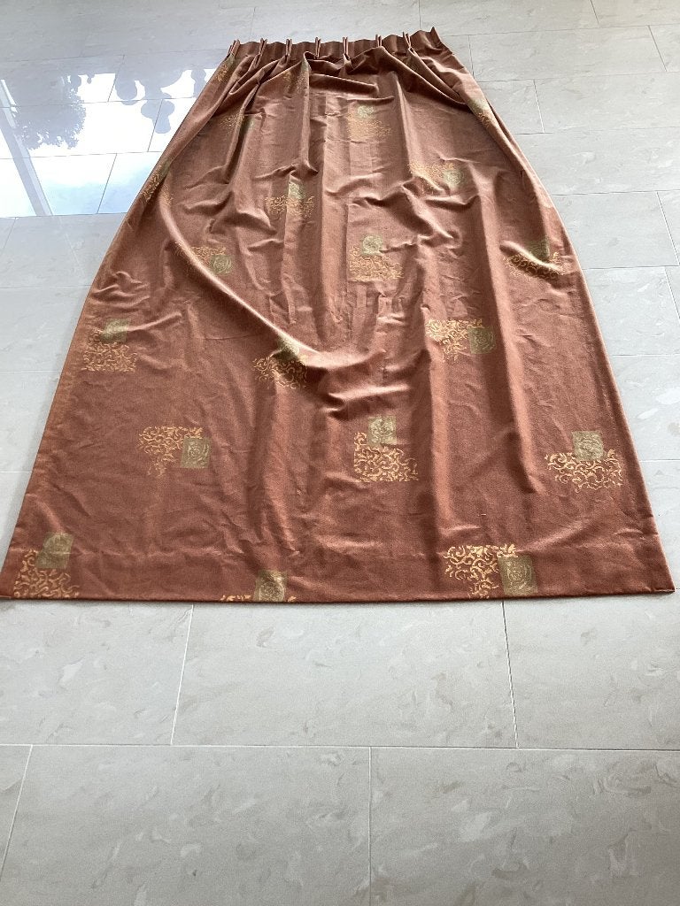 Gordijnen velours cognac bruin 75 bij 212, Gebruikt, Bruin, Fluweel, 75 cm