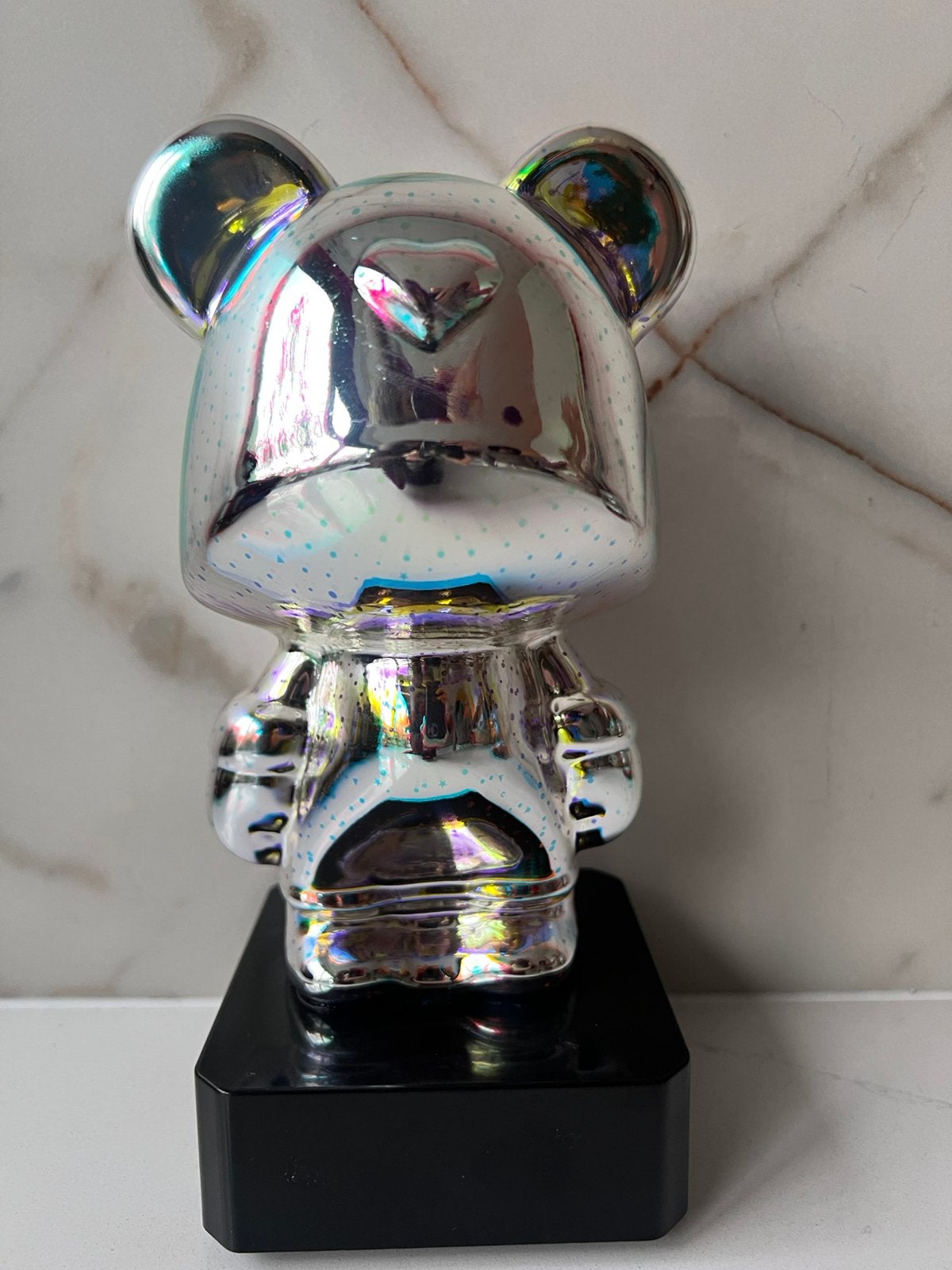 3D FIREWORKS BEAR LIGHT CHROOM GLAZEN BEER LAMP NACHTLAMP, 20 cm, Nachtlamp, Overige fittingen, Ophalen of Verzenden