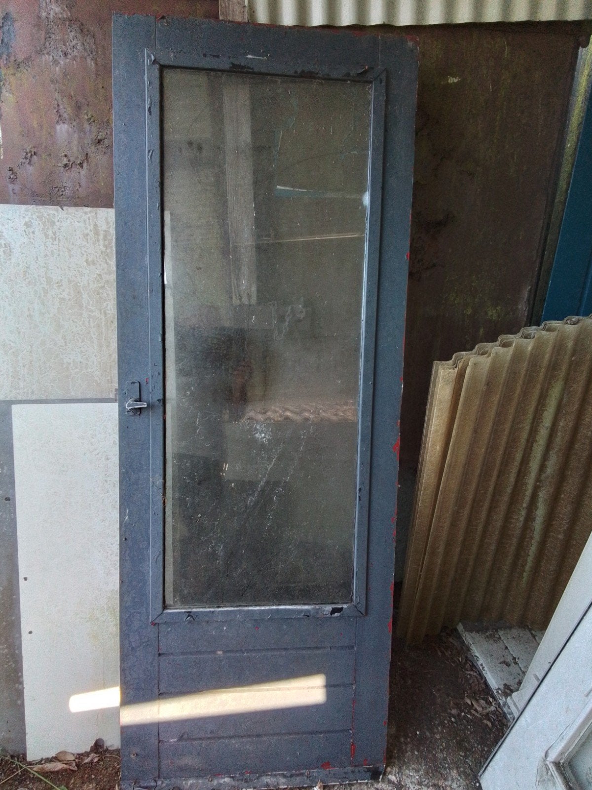 Schuurdeur hardhout maat 72x194cm . dubbel glas, Ophalen, Glas, Buitendeur, 200 tot 215 cm
