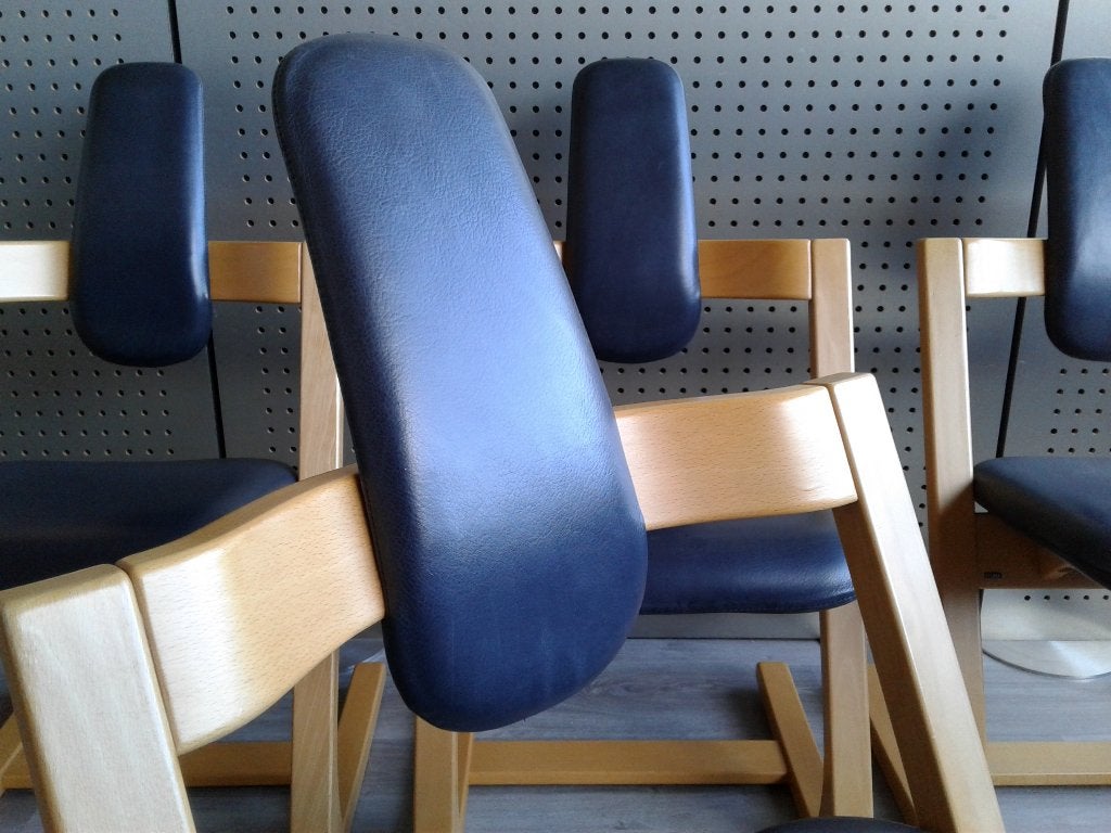 Set van 4x Stokke (Variér) Pendulum (Blauw Leder), Prachtig!, Blauw, Hout, Ophalen of Verzenden, Zo goed als nieuw