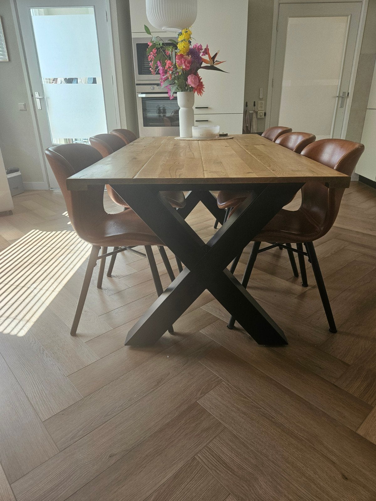 6 Cognac Eetkamerstoelen met Zwarte Poten, Ophalen, Gebruikt, Bruin, Vijf, Zes of meer stoelen