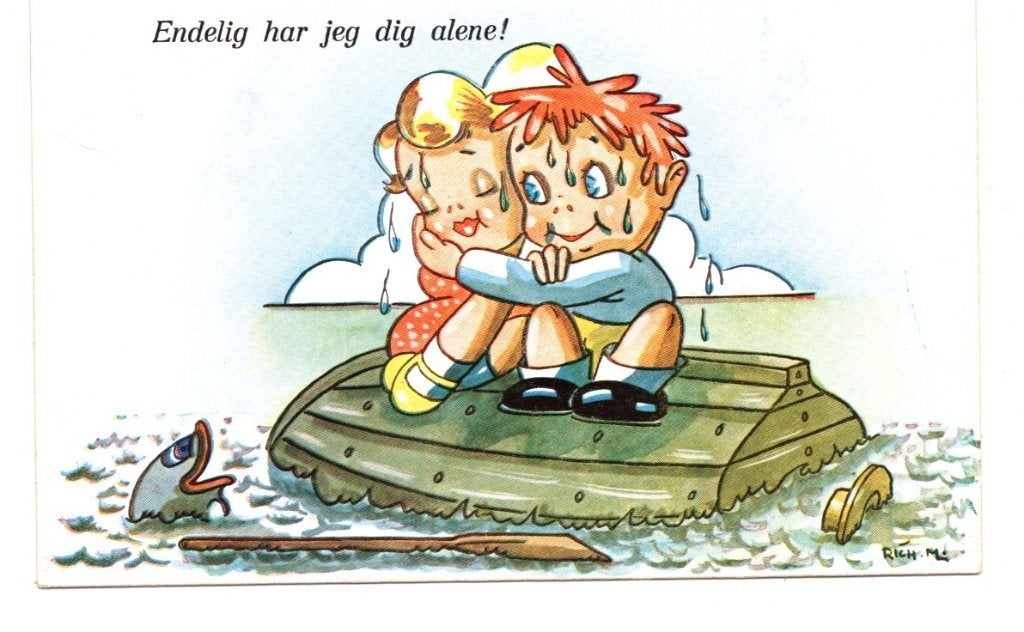 Oude Ansichtkaart Deens Humor Kinderen op Bootje, Ophalen of Verzenden, 1920 tot 1940, Ongelopen, Kinderen
