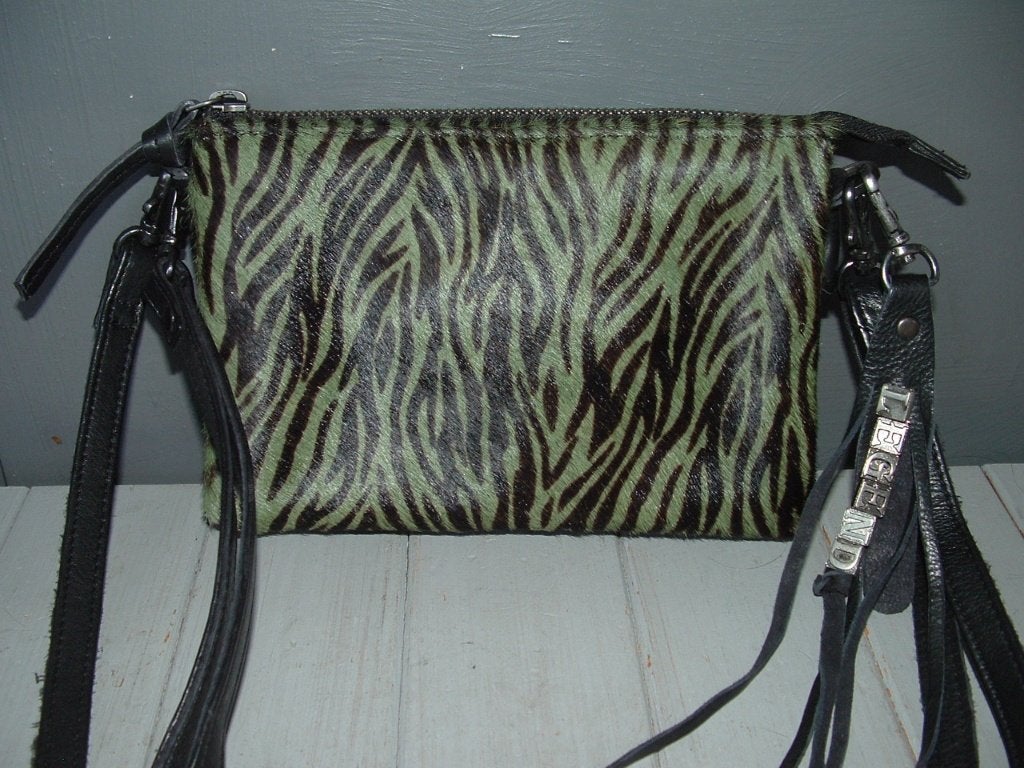 Legend Como Zebra schoudertas clutch vachtje, Ophalen of Verzenden, Zo goed als nieuw, Groen, Leer