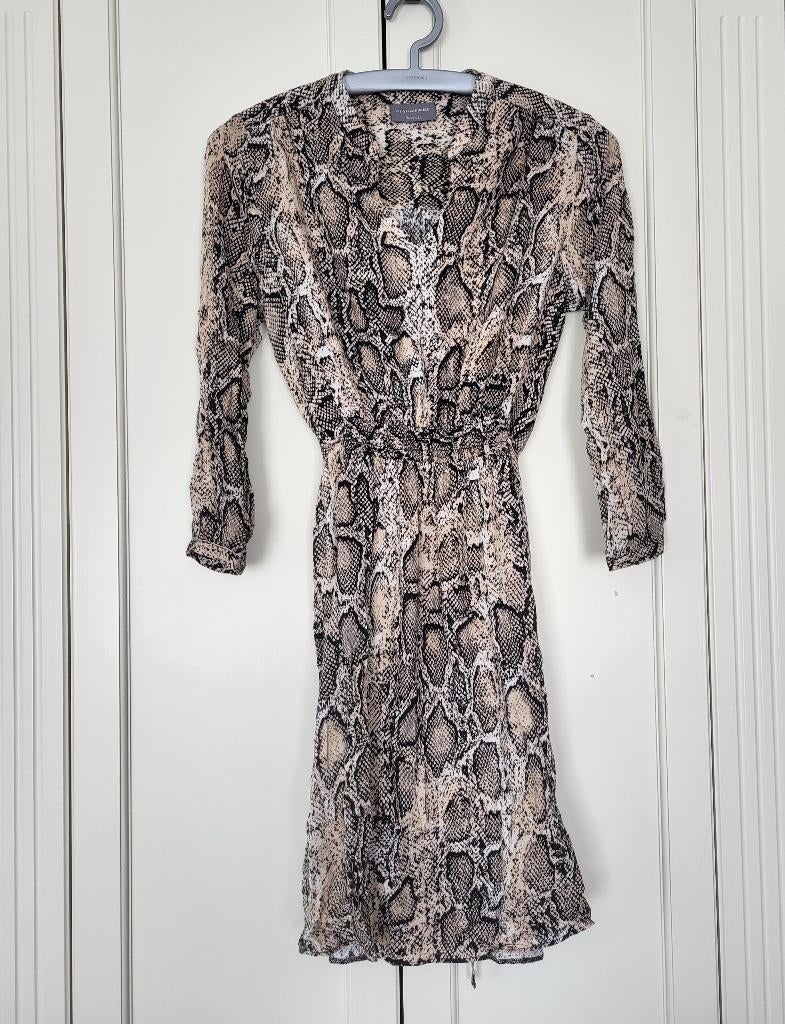 Als nieuw! Fit & Flare, jurk, Yessica, beige, zwart, maat 36, Ophalen of Verzenden, Zo goed als nieuw, Maat 36 (S), Boven de knie