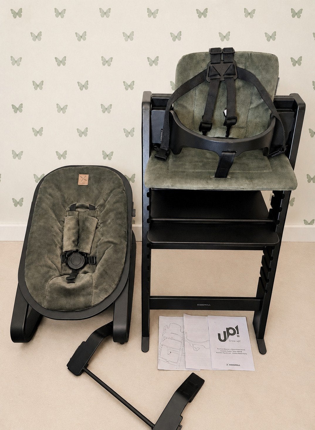 Kidsmill up!Stoel👌Newborn+Babyset+ Eetblad+Wipper+Bekleding, Ophalen, Zo goed als nieuw, Meegroeistoel