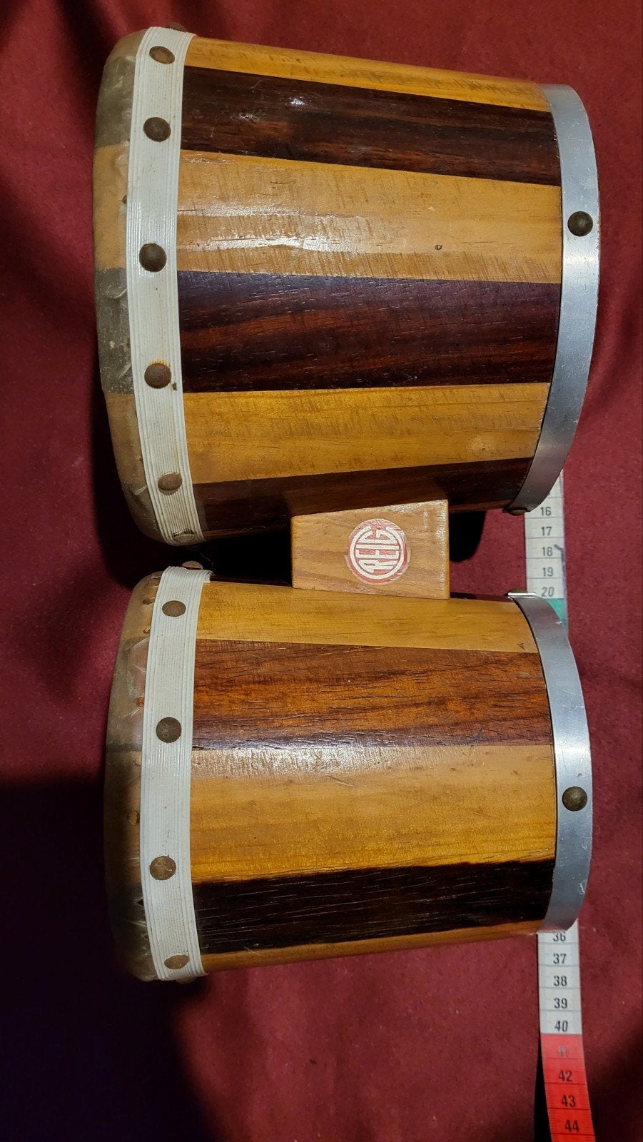 Vintage Bongo Drums - RFIC - Houten Percussie Instrument, Ophalen of Verzenden, Gebruikt, Trommel