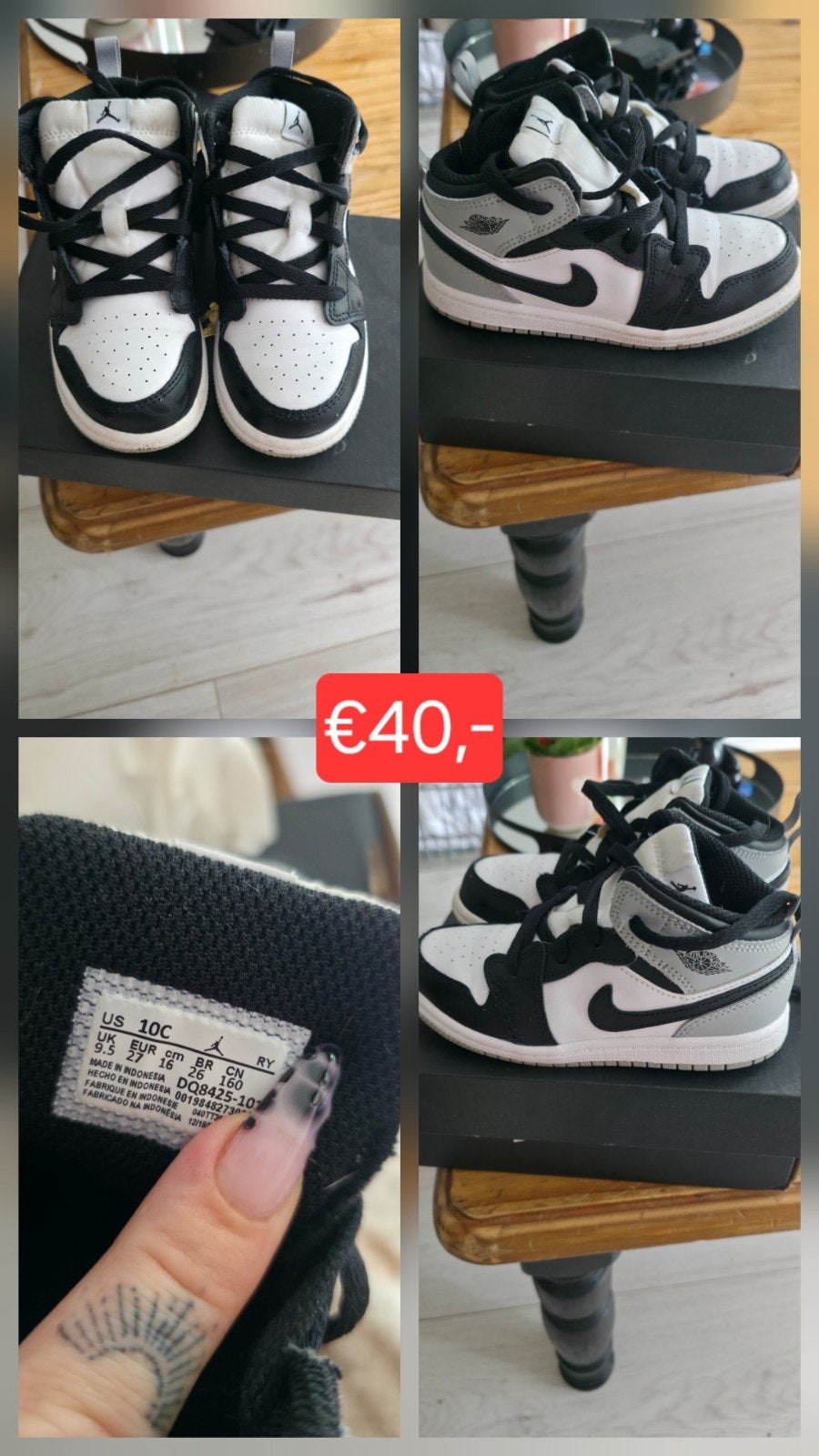 jordan 1 mid white/black/ smoke grey. maat 27, Kinderen en Baby's, Kinderkleding | Schoenen en Sokken, Ophalen, Jongen of Meisje
