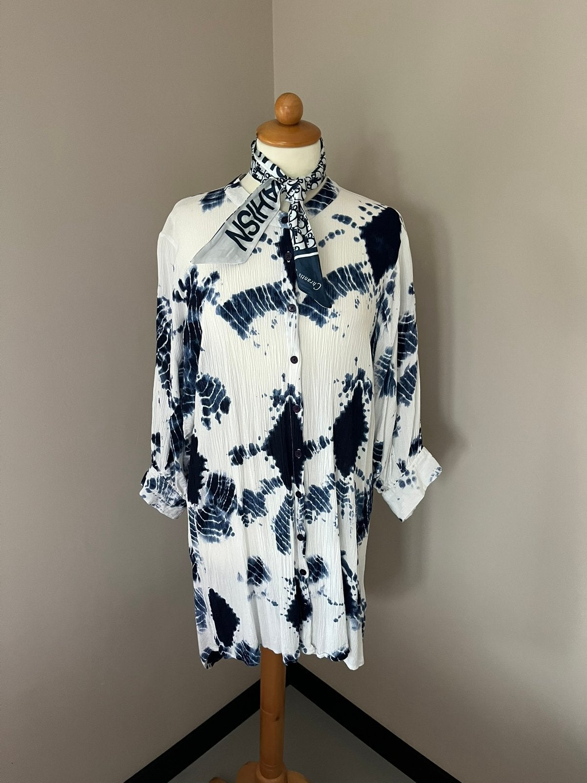 Lollys Laundry tie dye blouse jurk blauw wit M, Ophalen of Verzenden, Zo goed als nieuw, Maat 38/40 (M), Blauw