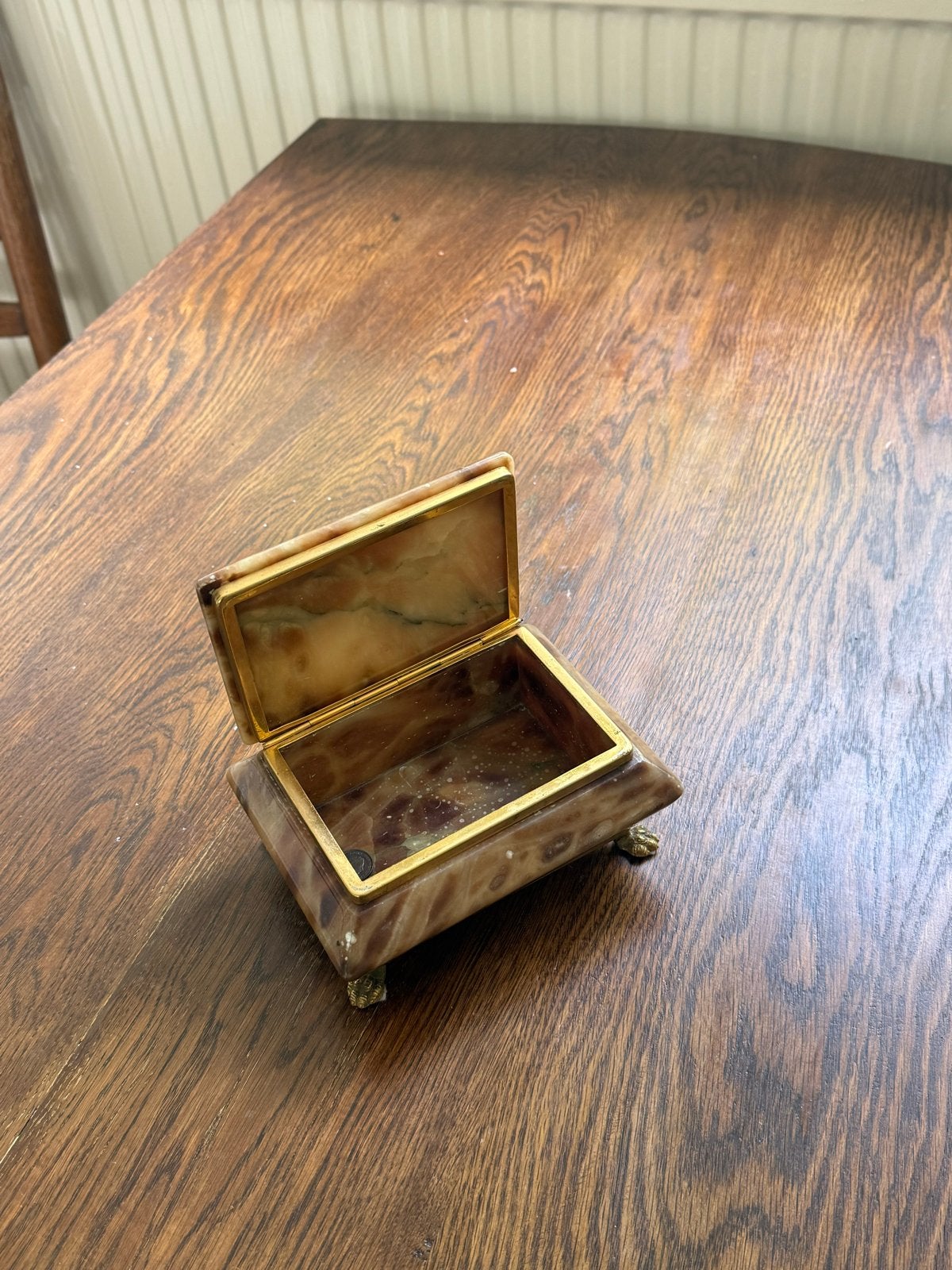 Antieke Onyx Juwelenkistje met Bronzen Klauwpoten, Antiek en Kunst, Ophalen