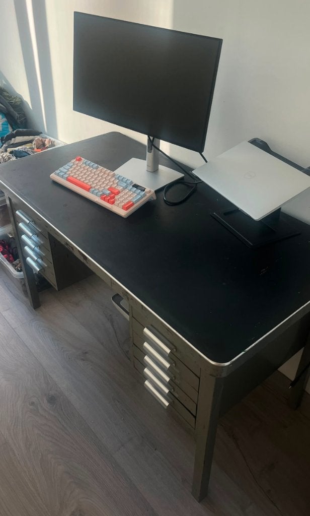 Vintage Gispen postkantoor bureau met lades metaal, Ophalen, Gebruikt, Metaal, Industrieel