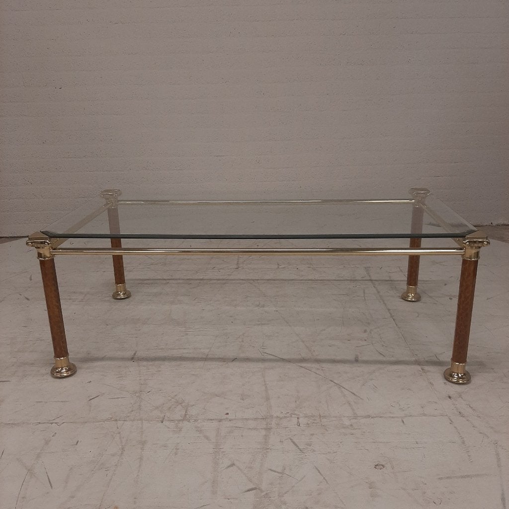 Salontafel messing met glasplaat, Huis en Inrichting, Tafels | Salontafels, Ophalen, Gebruikt, 100 tot 150 cm, 50 tot 100 cm