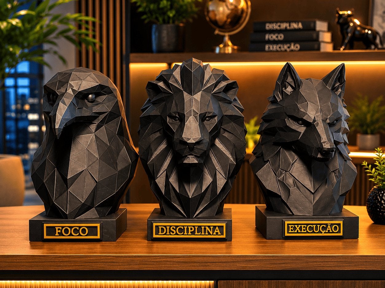 Set van 3 geometrische dierenbeelden: Adelaar, Leeuw, Wolf, Minder dan 20 cm, Kunststof, Ophalen of Verzenden, Zwart