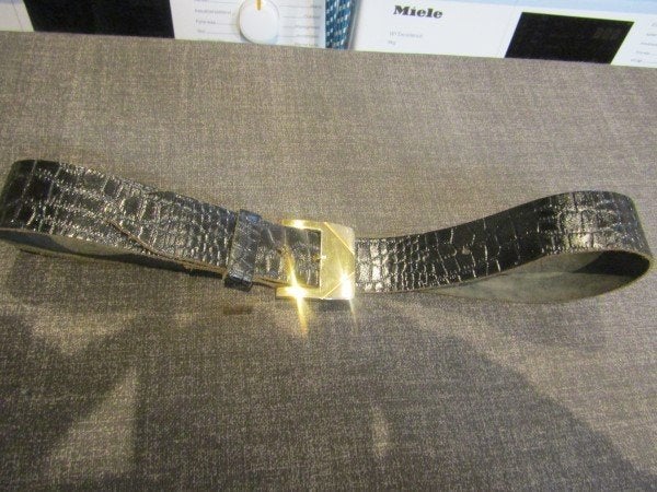 G376 Riem mt 85 zwart kroko leer leder goud zilver, 80 tot 90 cm, 3 tot 5 cm, Verzenden, Tailleriem