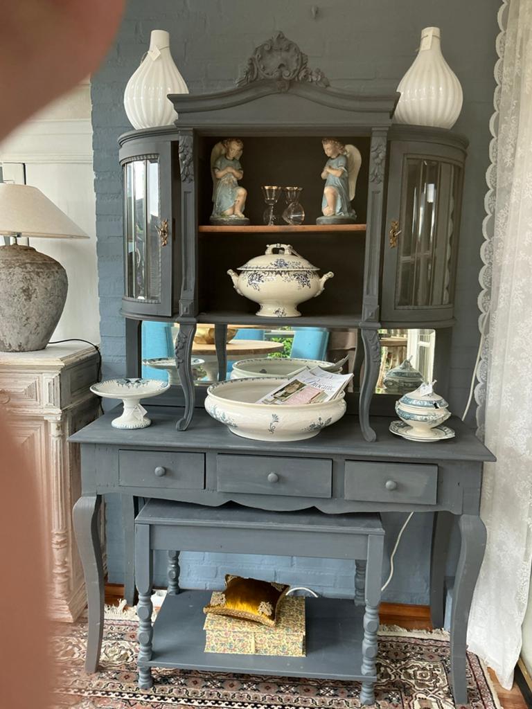 Prachtige antieke vitrine kastmet onderstel, Antiek en Kunst, Ophalen