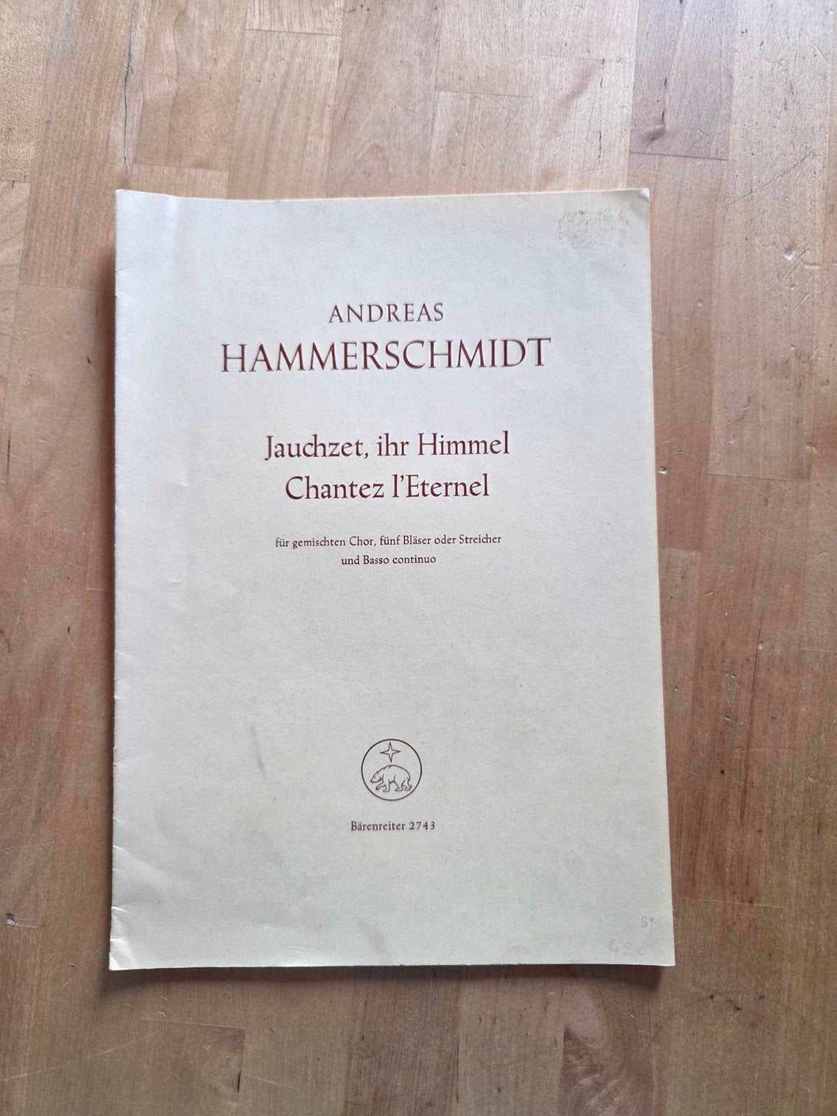 Andreas Hammerschmidt - Jauchzet, ihr Himmel (bladmuziek), Gebruikt, Verzenden, Klassiek, Artiest of Componist