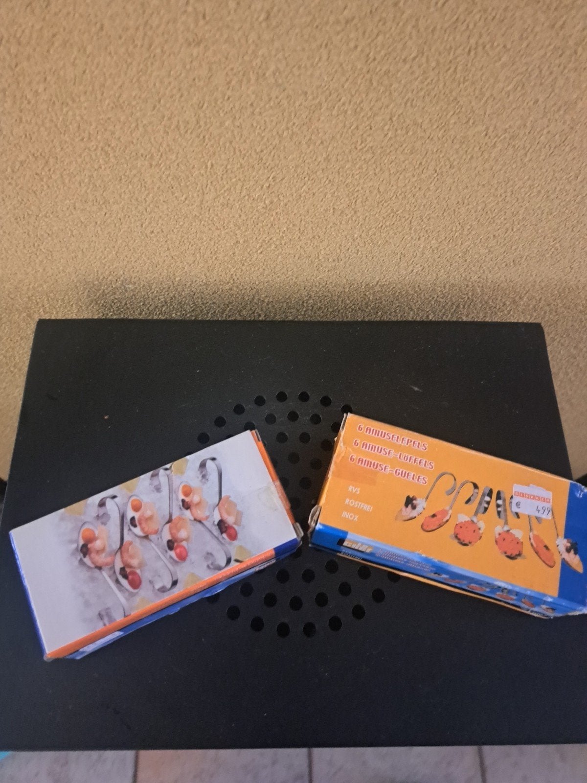 12 nieuwe amuselepels in 2 doosjes, Nieuw, Ophalen of Verzenden, Rvs of Chroom, Los bestek
