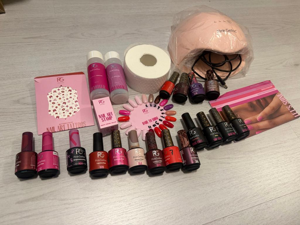 Pinkgellak starterspakket met lamp en diverse kleuren, Ophalen of Verzenden, Gebruikt