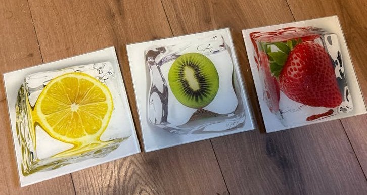 Set van 3 fruit wanddecoraties (aardbei, kiwi, citroen), Ophalen, Minder dan 50 cm, Gebruikt, Print