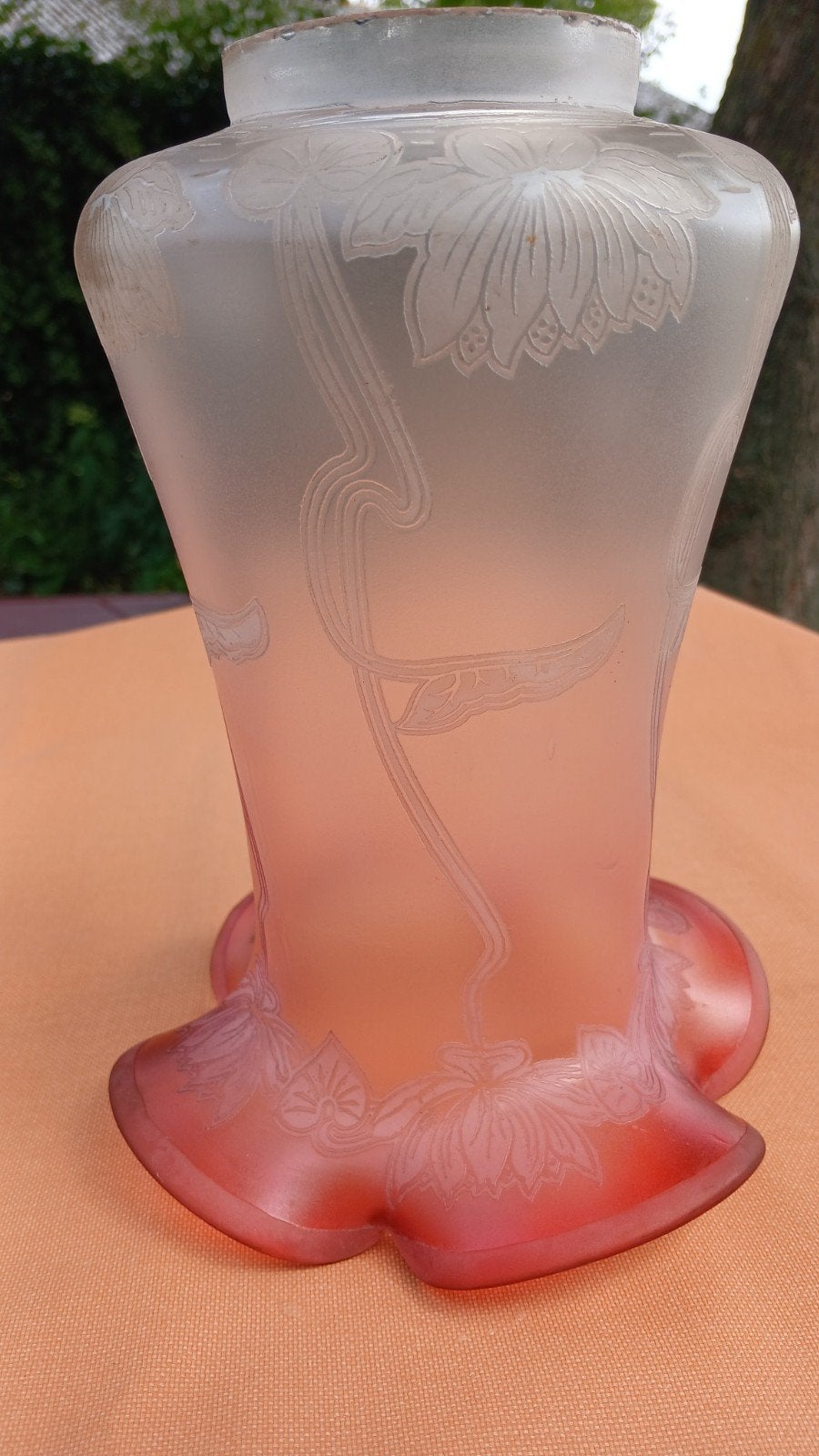 Vintage Ombre Roze Satijn Glas Lampenkap - 20 cm hoog, Ophalen of Verzenden