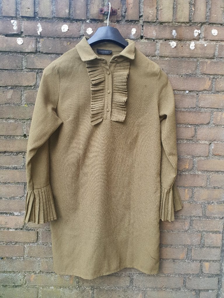 Ambika tuniek khaki S plissé mouwen, Nieuw, Ophalen of Verzenden, Maat 36 (S), Boven de knie
