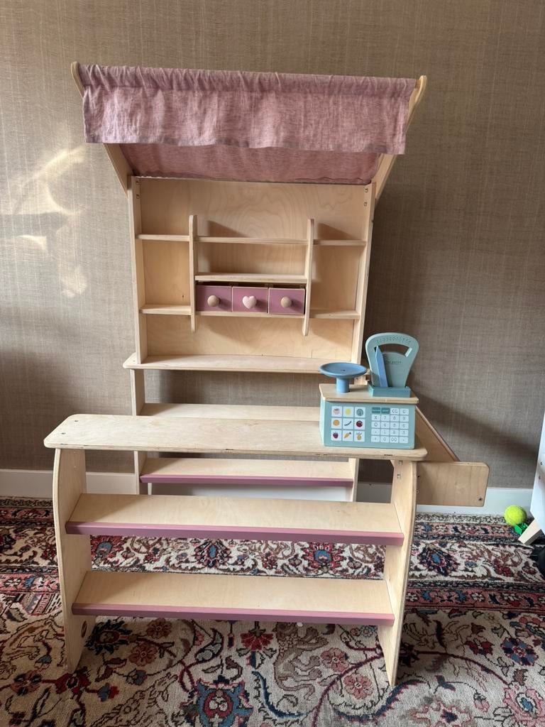 Houten kinderwinkel Meppi linnen luifel - Lollipop € 168,88, Kinderen en Baby's, Speelgoed | Houten speelgoed, Ophalen of Verzenden