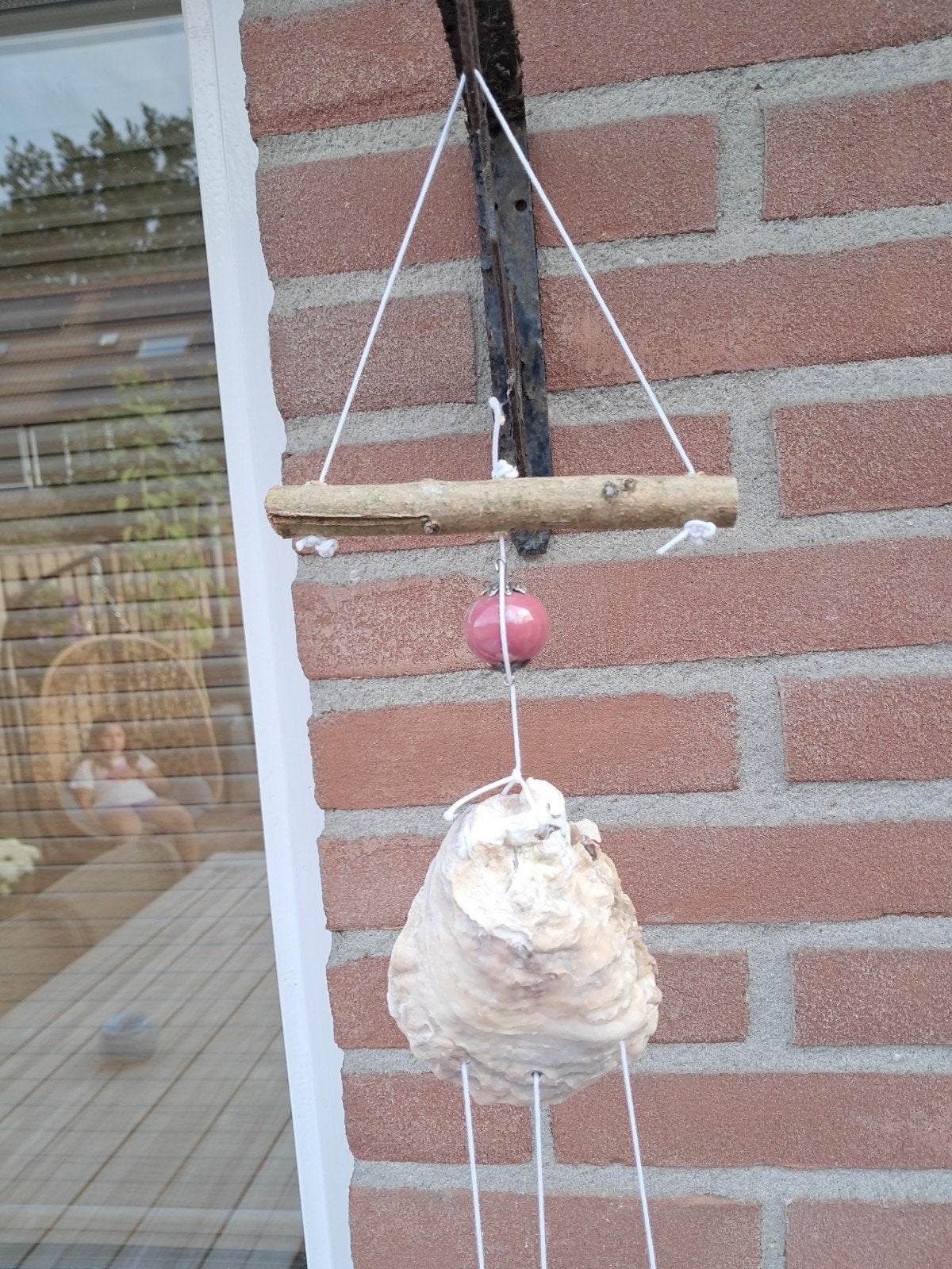 Handgemaakte windgong van schelpen en hout, Ophalen, Meerkleurig, Boho, Zo goed als nieuw