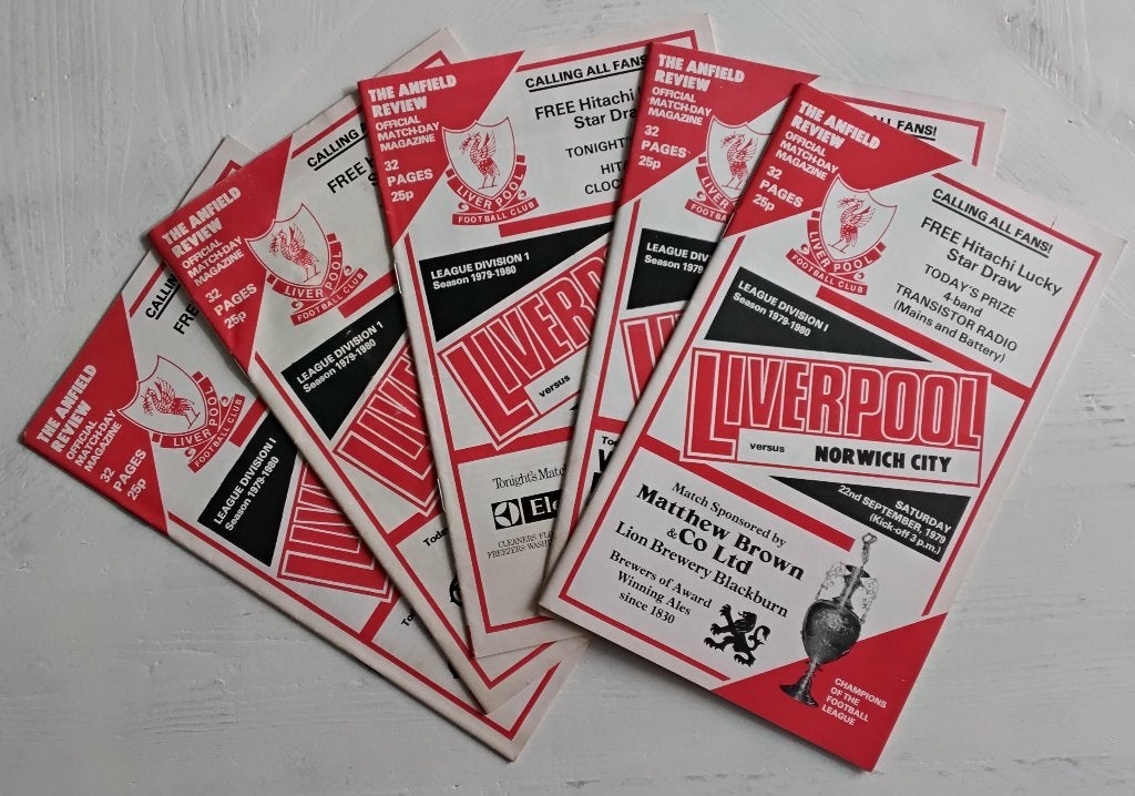 Liverpool FC Matchday Programme's 1979-1980 (5 stuks), Verzamelen, Ophalen of Verzenden, Zo goed als nieuw, Buitenlandse clubs