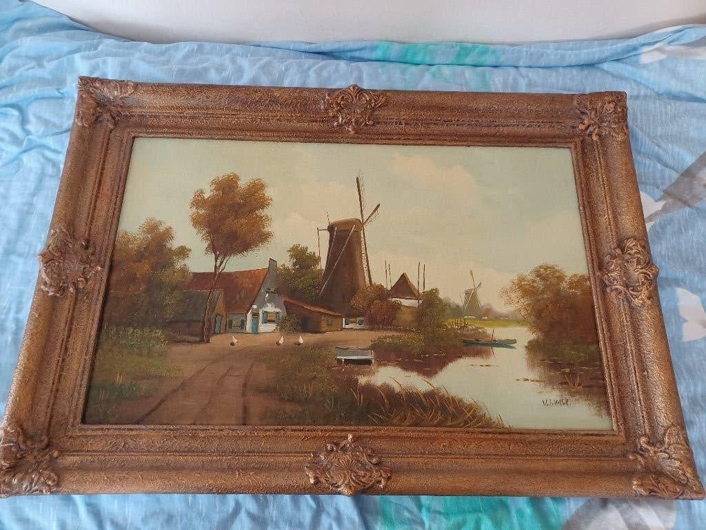 schilderij landschap, Antiek en Kunst, Oud hollands, Overige technieken, Ophalen of Verzenden, Landschap