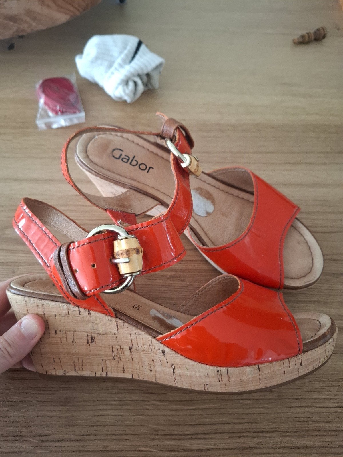 Gabor Oranje Lak Sleehakken Sandalen Maat 38.5, Ophalen of Verzenden