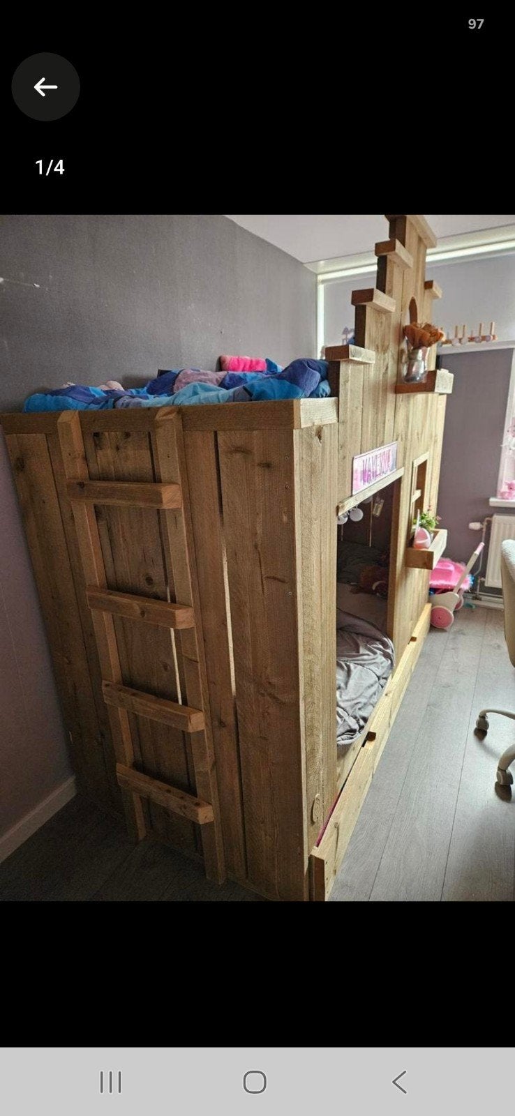saartje prum houten kasteelbed/huisbed, Ophalen, Gebruikt, 90 cm, Eenpersoons