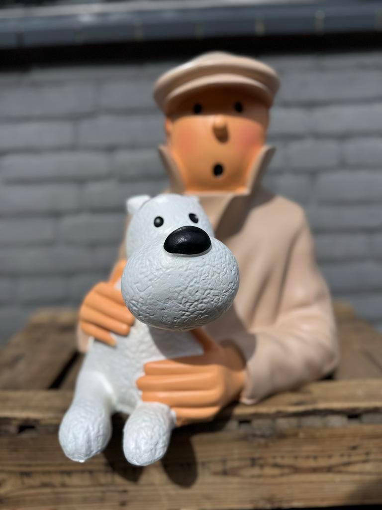 Kuifje en Bobbie beeldje - Decoratief figuur, Verzamelen, Beelden en Beeldjes, Ophalen, Zo goed als nieuw, Mens
