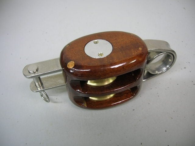 Houten Blok / Katrol, dubbelschijfs + hondsvot, 12 mm, Ophalen of Verzenden, Nieuw, Lijn of Blok
