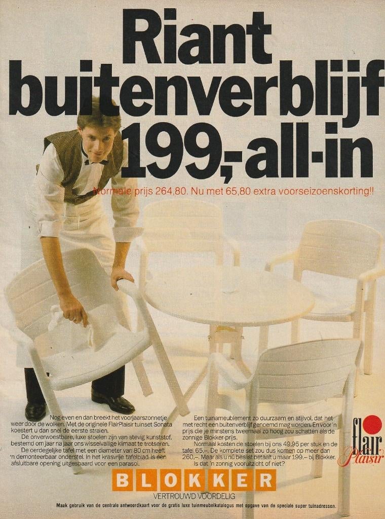 Retro reclame 1986 Blokker winkel tuinmeubels jaren 80, Verzamelen, Verzenden, Overige typen