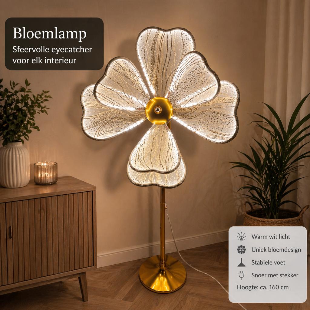 Nieuwe LED Vloerlamp Bloem - Verstelbaar (80-175 cm), Ophalen of Verzenden, Nieuw, Metaal, 150 tot 200 cm