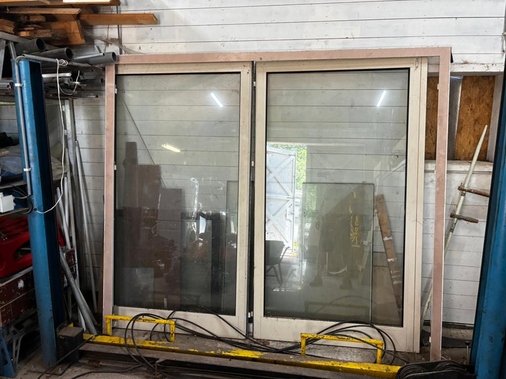 Dubbele tuindeur aluminium, Gebruikt, Ophalen of Verzenden, Buitendeur, Glas